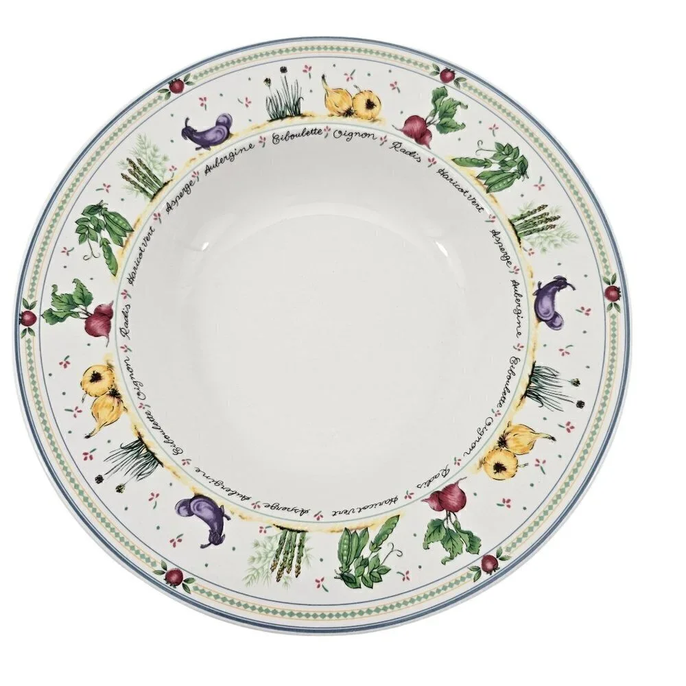 Mikasa Ultra Cream DX012 Garden Lane Vegetable Rim 9.25” Soup Salad Bowls - 4 PC